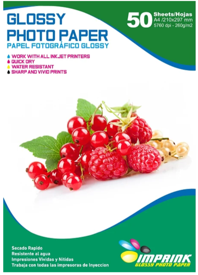 PAPEL FOTOGRAFICO GLOSSY A4 260 GRS